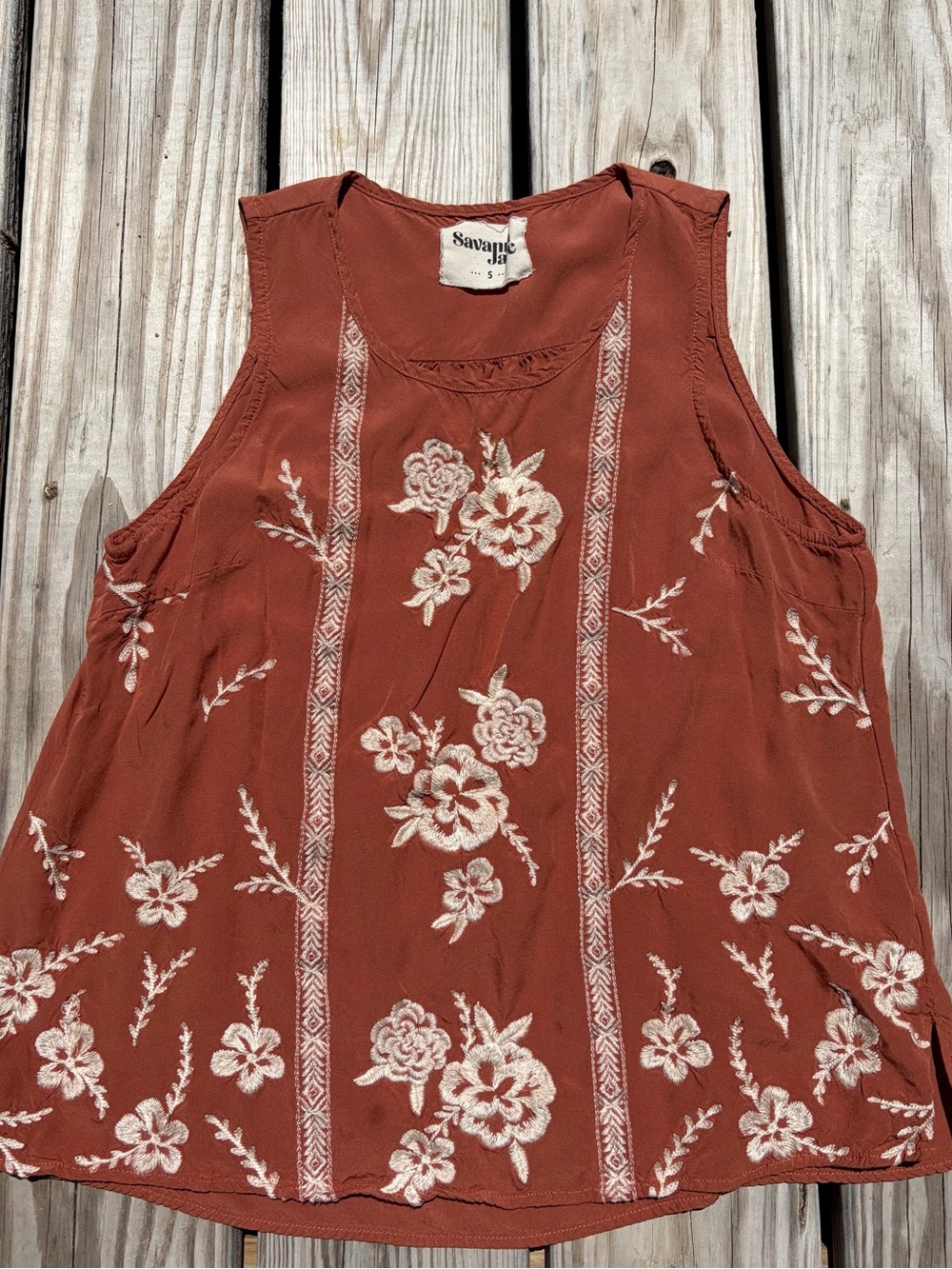 Savanna Jane Rust Red Embroidered Floral Tank Top